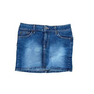 Agaci Too Blue Mini Denim Skirt Size M Embellished Rhinestones Y2K